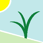 Logo of Crop Development 
Cam Ltd, sun shining on grass (Poaceae)